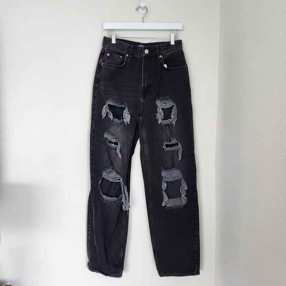 BDG Urban Outfitters Black Distressed Boyfriend Jeans High Rise Straight Leg 4/6 - Picture 1 of 8